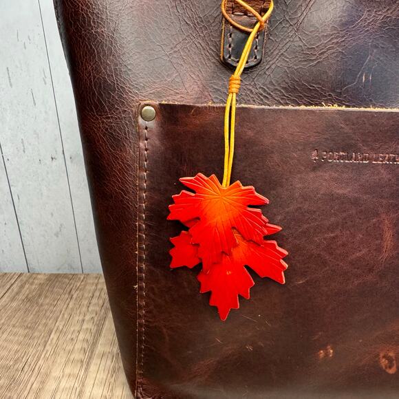 Genuine Leather Maple Leaf Bag Charm Autumn Leaves Brown Leather Crossbody Charm - Picture 2 of 8